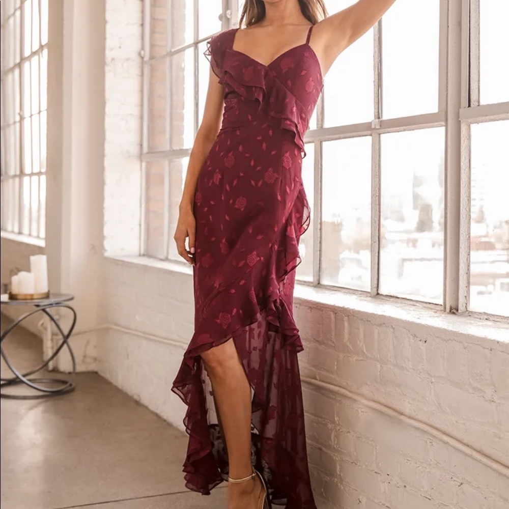 LULUS Forever Be Floral Dress Burgundy